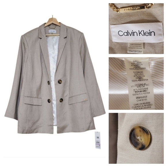 Calvin Klein Womens Linen-Blend Blazer Open Front Tan Size 22W- Business Casual - Picture 3 of 10
